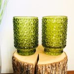 Vintage waxinelichthouders glas groen patroon