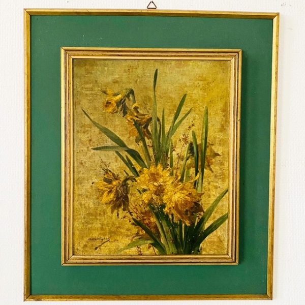 Vintage olieverfschilderij zonnebloemen