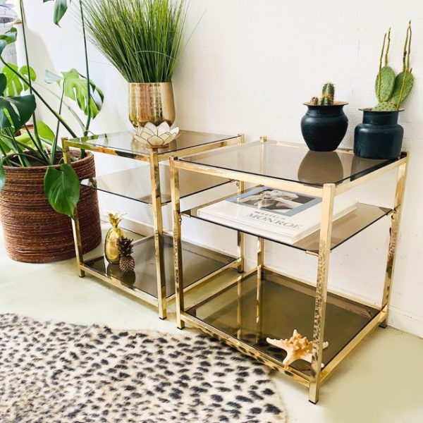 vintage messing bijzettafel hollywood regency