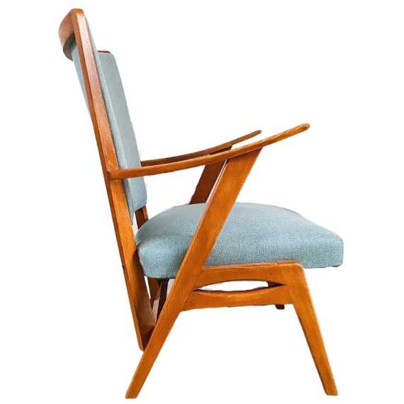 gestoffeerde vintage deens design fauteuil lichtblauw