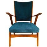 gestoffeerde vintage deens design fauteuil petrol blauw