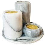 set vintage waxinelichthouders marmer