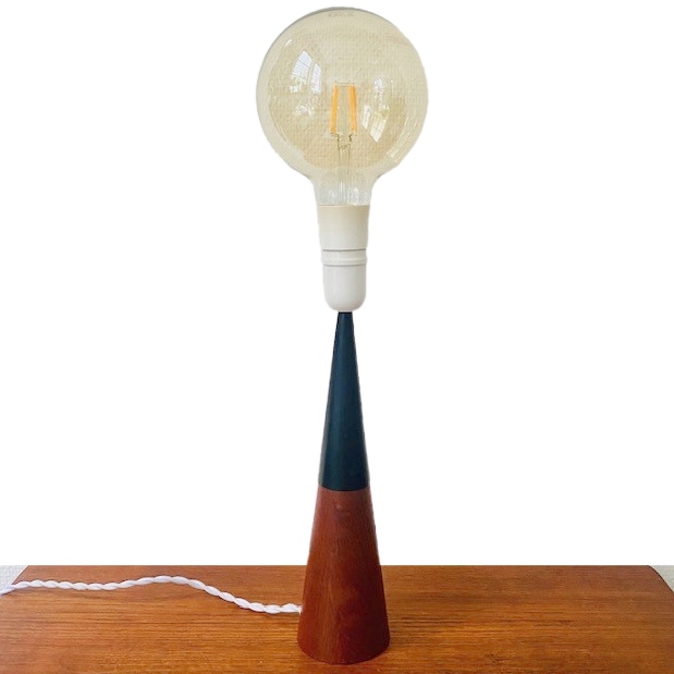 deens design conische tafellamp teak vintage