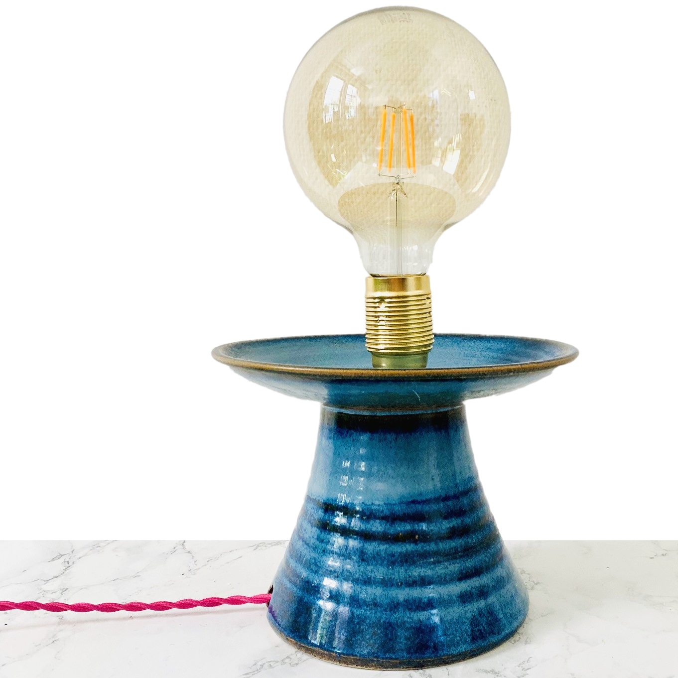 vintage tafellamp blauw keramiek upcycled