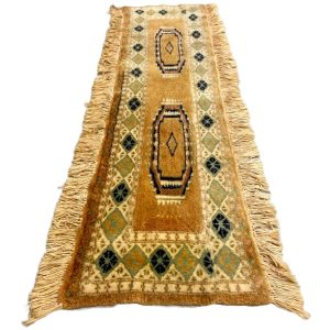 Vintage handgeknoopt Perzisch tapijtje tafelloper zijde