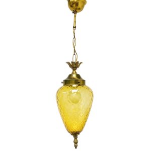 Vintage artdeco messing hanglamp amber glas jaren 30