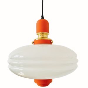 Vintage glazen hanglamp melkglas jaren 60 oranje