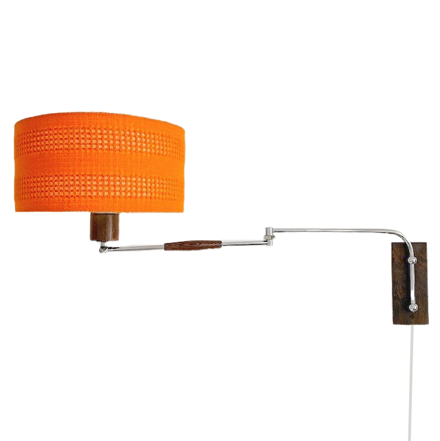 Verstelbare vintage Deens design wandlamp oranje 1960s