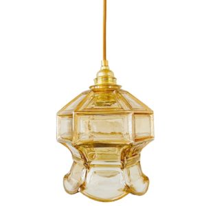 Vintage hanglampje amber persglas goud
