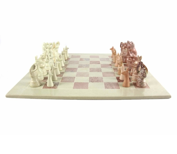 Vintage handgesneden schaakspel Speksteen