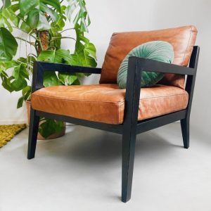 Vintage Deens design fauteuil nubuck leer bruin