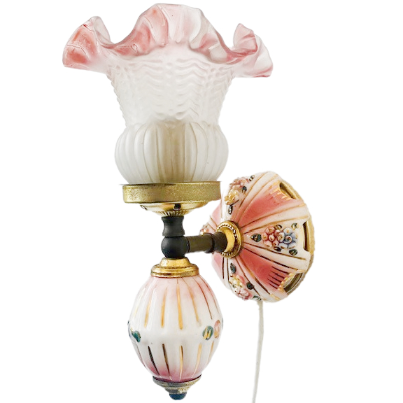 Barok Capodimonte wandlamp porselein messing roze