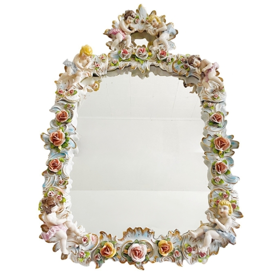 Rococo spiegel XL meerkleurig Saksisch Dresden Porselein