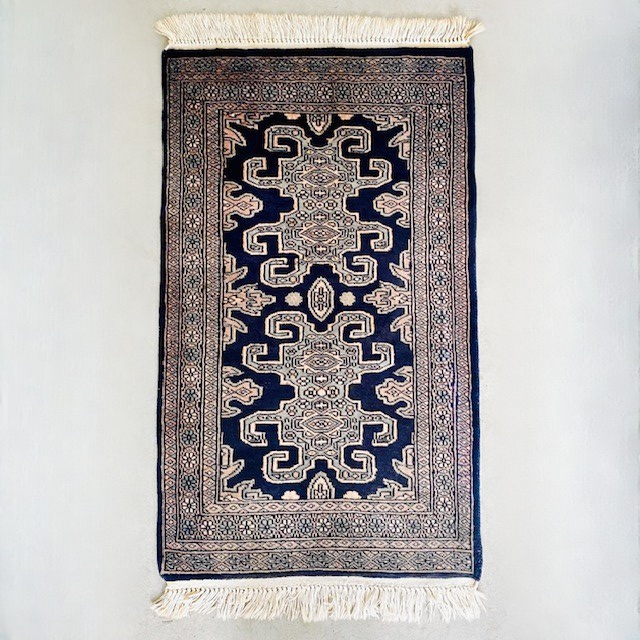 Vintage Perzisch tapijtje zijde blauw