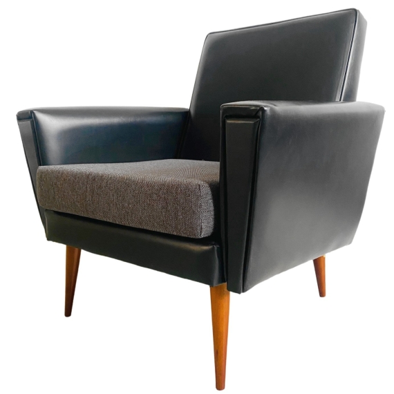 Mid-century deens design fauteuil zwart skai 1960's