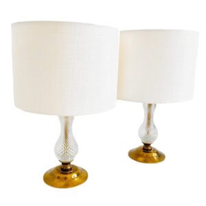 Set Franse tafellampen geslepen glas messing 1950's