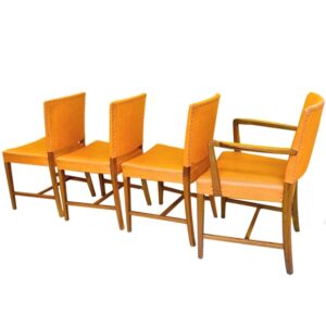 Set Vintage Deens Design Eetkamerstoelen Skai oranje