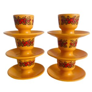 Set retro okergele kunststof eierdopjes D.B.P. 1970's - Afbeelding 2