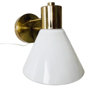 Vintage Ikea wandlamp goud melkglas