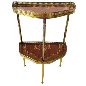 Vintage mid-century Italiaanse console halve maan tafel ingelegd hout messing