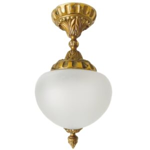 Mid-century Franse plafondlamp messing opaalglas barok stijl 1950's