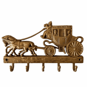 Vintage mid-century Italiaans sleutelrekje messing koets paarden kapstokje 1960's