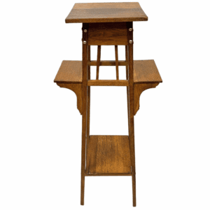 Antieke Art and Crafts pedestal plantentafel met zijverdiepingen eiken 1890's
