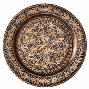 Vintage koperen geëtst Turks sierbord Istanbul bloem Oosters 1970's